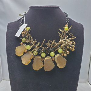 Coldwater Creek coral statement neck with gunmetal chain